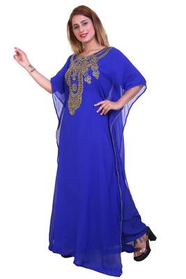 Royal Blue Zari Stone Work Georgette Islamic Style Beads Embedded Partywear Kaftan Long Gown Evening wear Dubai kaftan 3