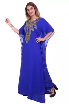 Royal Blue Zari Stone Work Georgette Islamic Style Beads Embedded Partywear Kaftan Long Gown Evening wear Dubai kaftan