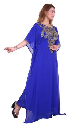 Royal Blue Zari Stone Work Georgette Islamic Style Beads Embedded Partywear Kaftan Long Gown Evening wear Dubai kaftan 5