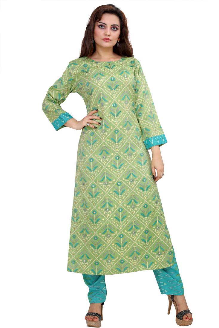 Pureint Women's Rayon Printed Kurta set with pant