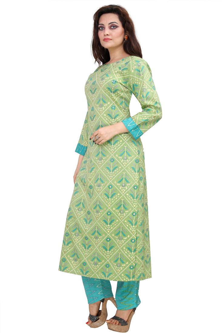 Pureint Women's Rayon Printed Kurta set with pant