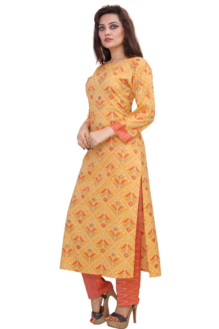 Pureint Women's Rayon Printed Kurta set with pant