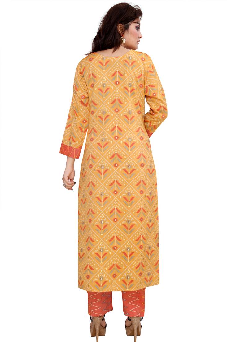 Pureint Women's Rayon Printed Kurta set with pant
