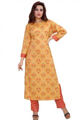 Pureint Women's Rayon Printed Kurta set with pant 1