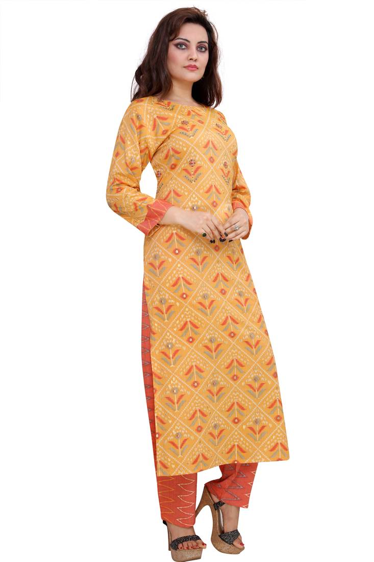 Pureint Women's Rayon Printed Kurta set with pant