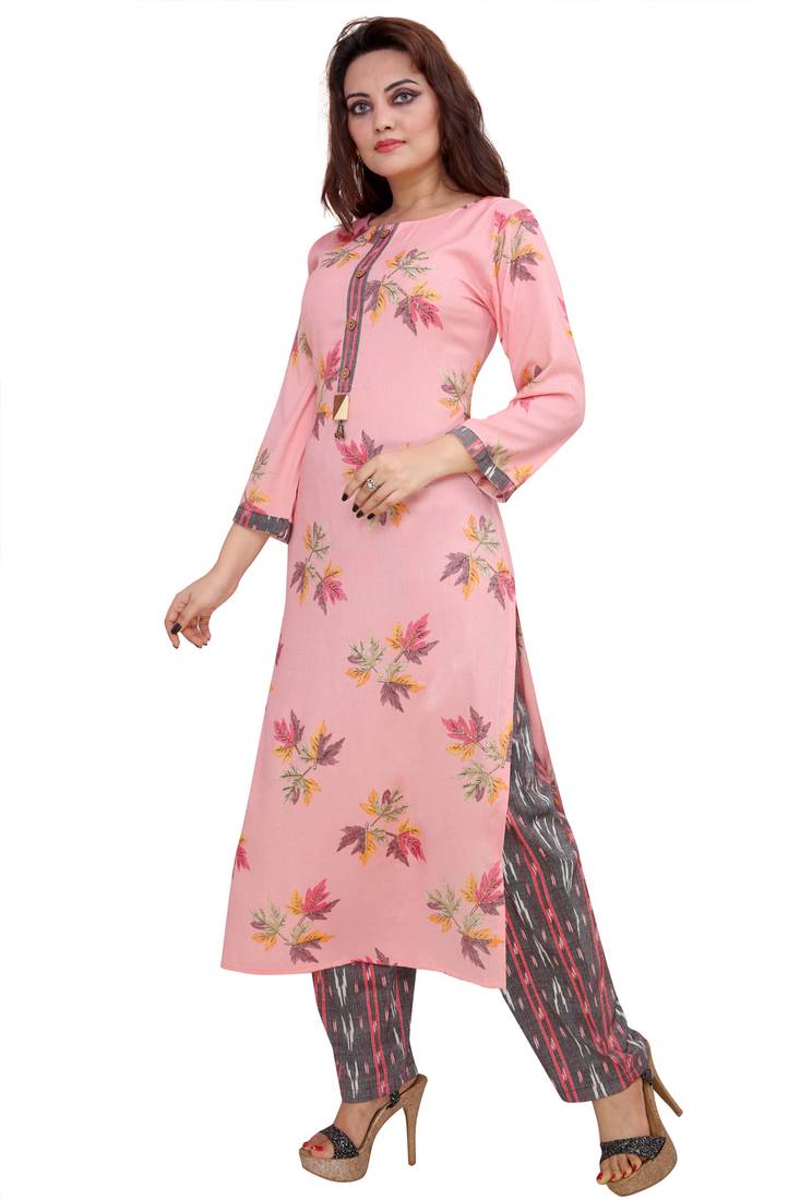 Pureint Women's Rayon Printed Kurta set with pant