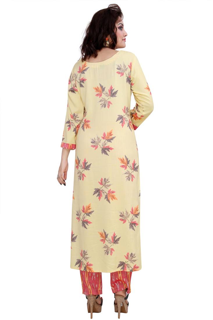Pureint Women's Rayon Printed Kurta set with pant