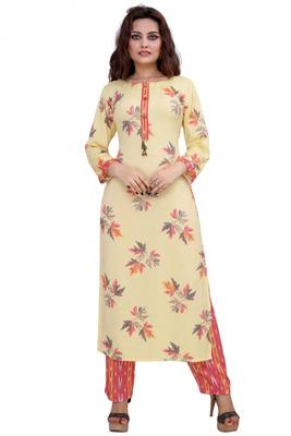 Pureint Women's Rayon Printed Kurta set with pant 1
