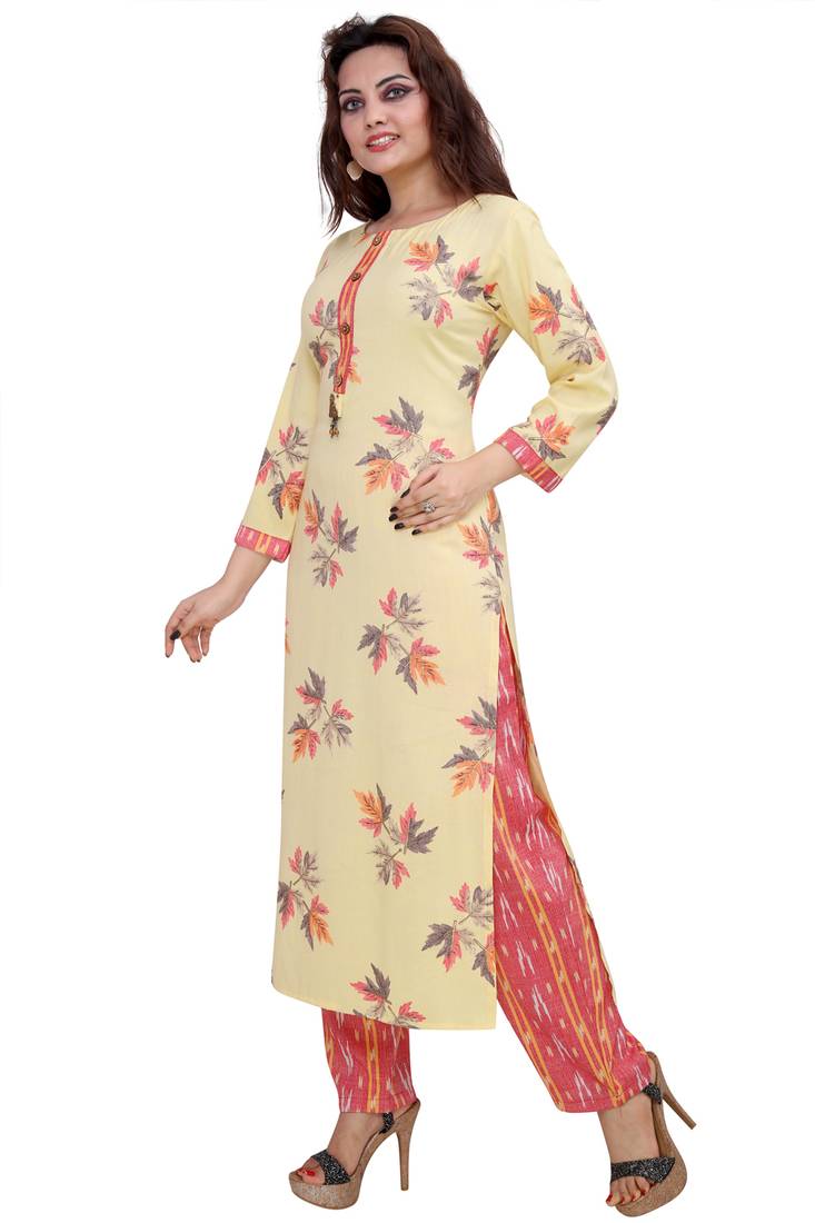 Pureint Women's Rayon Printed Kurta set with pant