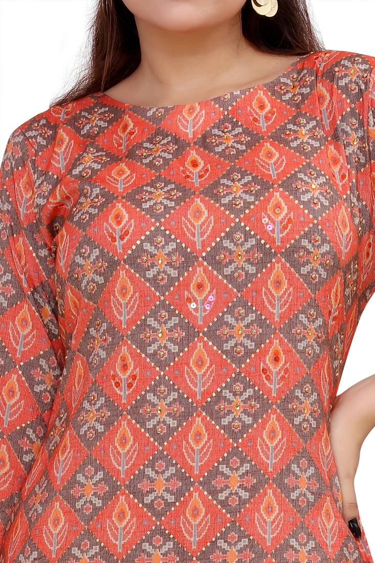 Pureint Women's Rayon Printed Kurta set with pant