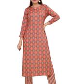 Pureint Women's Rayon Printed Kurta set with pant