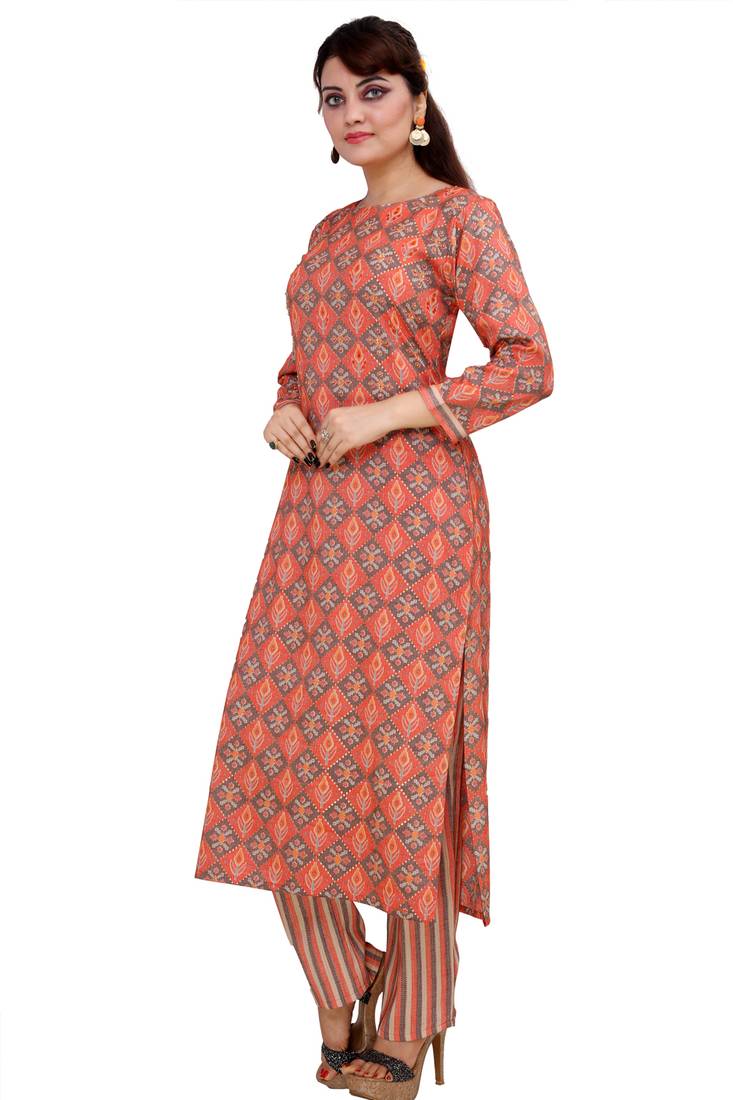 Pureint Women's Rayon Printed Kurta set with pant