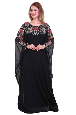 Black Zari Stone Work Georgette Islamic Style Beads Embedded Partywear Kaftan Long Gown Evening wear Dubai kaftan 1