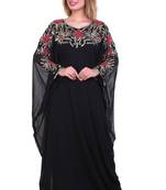 Black Zari Stone Work Georgette Islamic Style Beads Embedded Partywear Kaftan Long Gown Evening wear Dubai kaftan
