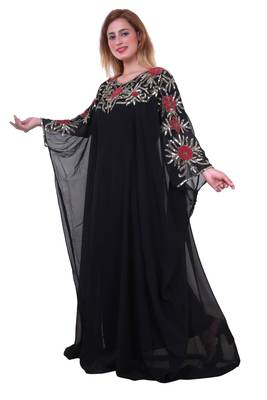 Black Zari Stone Work Georgette Islamic Style Beads Embedded Partywear Kaftan Long Gown Evening wear Dubai kaftan 2