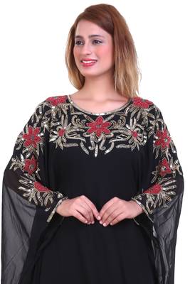 Black Zari Stone Work Georgette Islamic Style Beads Embedded Partywear Kaftan Long Gown Evening wear Dubai kaftan 3