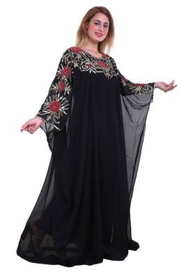 Black Zari Stone Work Georgette Islamic Style Beads Embedded Partywear Kaftan Long Gown Evening wear Dubai kaftan 4