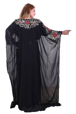 Black Zari Stone Work Georgette Islamic Style Beads Embedded Partywear Kaftan Long Gown Evening wear Dubai kaftan 5