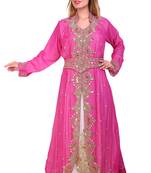 Rani & White Zari Stone Work Georgette Islamic Style Beads Embedded Partywear Kaftan Long Gown Evening wear Dubai kaftan