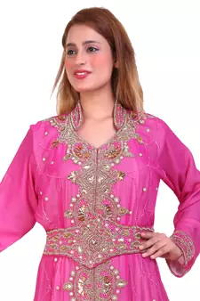 Rani & White Zari Stone Work Georgette Islamic Style Beads Embedded Partywear Kaftan Long Gown Evening wear Dubai kaftan