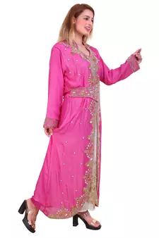 Rani & White Zari Stone Work Georgette Islamic Style Beads Embedded Partywear Kaftan Long Gown Evening wear Dubai kaftan