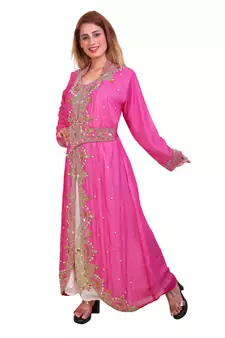 Rani & White Zari Stone Work Georgette Islamic Style Beads Embedded Partywear Kaftan Long Gown Evening wear Dubai kaftan