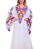 White Ari Work Georgette Islamic Style Stone Embedded Partywear Kaftan Long Gown Evening wear Dubai kaftan