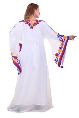 White Ari Work Georgette Islamic Style Stone Embedded Partywear Kaftan Long Gown Evening wear Dubai kaftan 3