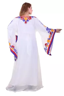 White Ari Work Georgette Islamic Style Stone Embedded Partywear Kaftan Long Gown Evening wear Dubai kaftan