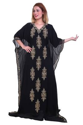 Black Zari Stone Work Georgette Islamic Style Beads Embedded Partywear Kaftan Long Gown Evening wear Dubai kaftan 1