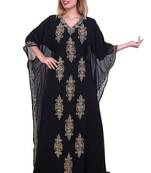 Black Zari Stone Work Georgette Islamic Style Beads Embedded Partywear Kaftan Long Gown Evening wear Dubai kaftan
