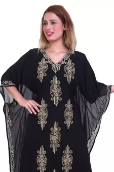 Black Zari Stone Work Georgette Islamic Style Beads Embedded Partywear Kaftan Long Gown Evening wear Dubai kaftan
