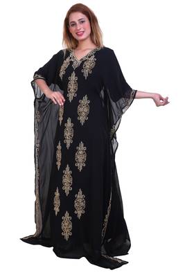 Black Zari Stone Work Georgette Islamic Style Beads Embedded Partywear Kaftan Long Gown Evening wear Dubai kaftan 3