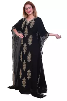 Black Zari Stone Work Georgette Islamic Style Beads Embedded Partywear Kaftan Long Gown Evening wear Dubai kaftan