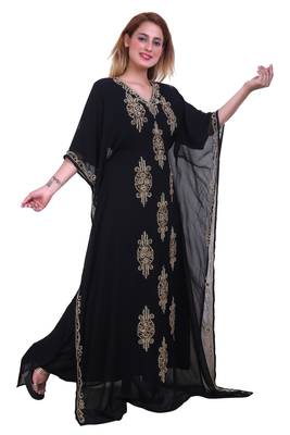 Black Zari Stone Work Georgette Islamic Style Beads Embedded Partywear Kaftan Long Gown Evening wear Dubai kaftan 4