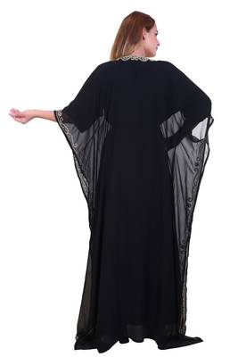 Black Zari Stone Work Georgette Islamic Style Beads Embedded Partywear Kaftan Long Gown Evening wear Dubai kaftan 5