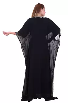 Black Zari Stone Work Georgette Islamic Style Beads Embedded Partywear Kaftan Long Gown Evening wear Dubai kaftan