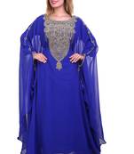 Royal Blue Zari Stone Work Georgette Islamic Style Beads Embedded Partywear Kaftan Long Gown Evening wear Dubai kaftan