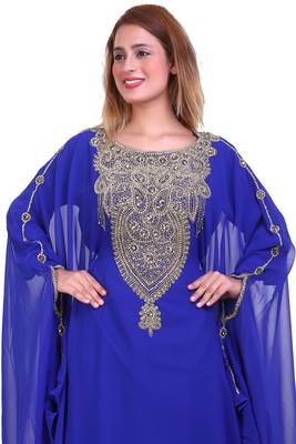Royal Blue Zari Stone Work Georgette Islamic Style Beads Embedded Partywear Kaftan Long Gown Evening wear Dubai kaftan 2