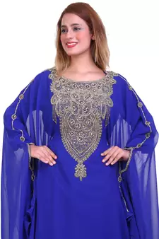 Royal Blue Zari Stone Work Georgette Islamic Style Beads Embedded Partywear Kaftan Long Gown Evening wear Dubai kaftan