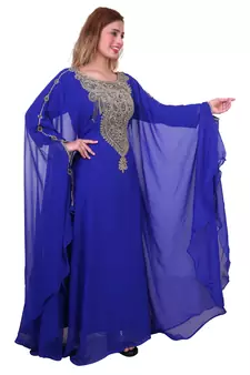Royal Blue Zari Stone Work Georgette Islamic Style Beads Embedded Partywear Kaftan Long Gown Evening wear Dubai kaftan