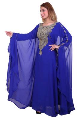 Royal Blue Zari Stone Work Georgette Islamic Style Beads Embedded Partywear Kaftan Long Gown Evening wear Dubai kaftan 4