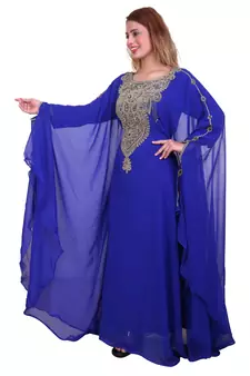 Royal Blue Zari Stone Work Georgette Islamic Style Beads Embedded Partywear Kaftan Long Gown Evening wear Dubai kaftan