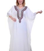 White Zari Stone Work Georgette Islamic Style Beads Embedded Partywear Kaftan Long Gown Evening wear Dubai kaftan