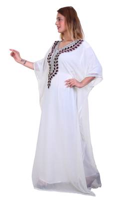 White Zari Stone Work Georgette Islamic Style Beads Embedded Partywear Kaftan Long Gown Evening wear Dubai kaftan 5