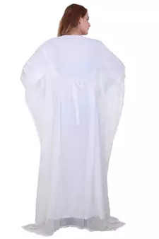 White Zari Stone Work Georgette Islamic Style Beads Embedded Partywear Kaftan Long Gown Evening wear Dubai kaftan