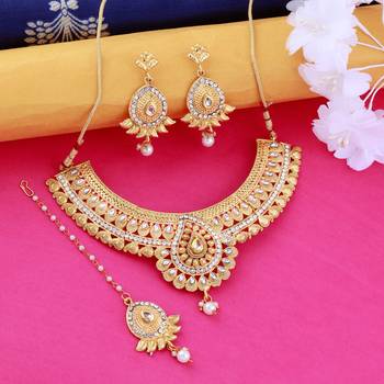 Gold Plated Traditional Choker Set Jewellery Set For Women Girls 3