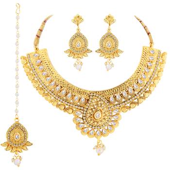 Gold Plated Traditional Choker Set Jewellery Set For Women Girls 4