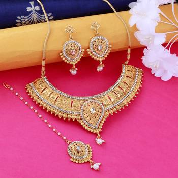Gold Plated Traditional Choker Set Jewellery Set For Women Girls 3