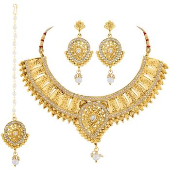 Gold Plated Traditional Choker Set Jewellery Set For Women Girls 4